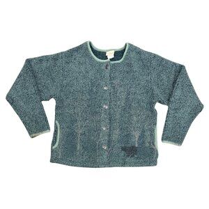Vintage 90s Artisans Fleece Button Up Cardigan Sweater with Bears and Trees M